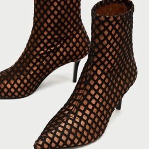 Zara black  mesh/ Copper fabric ankle boots